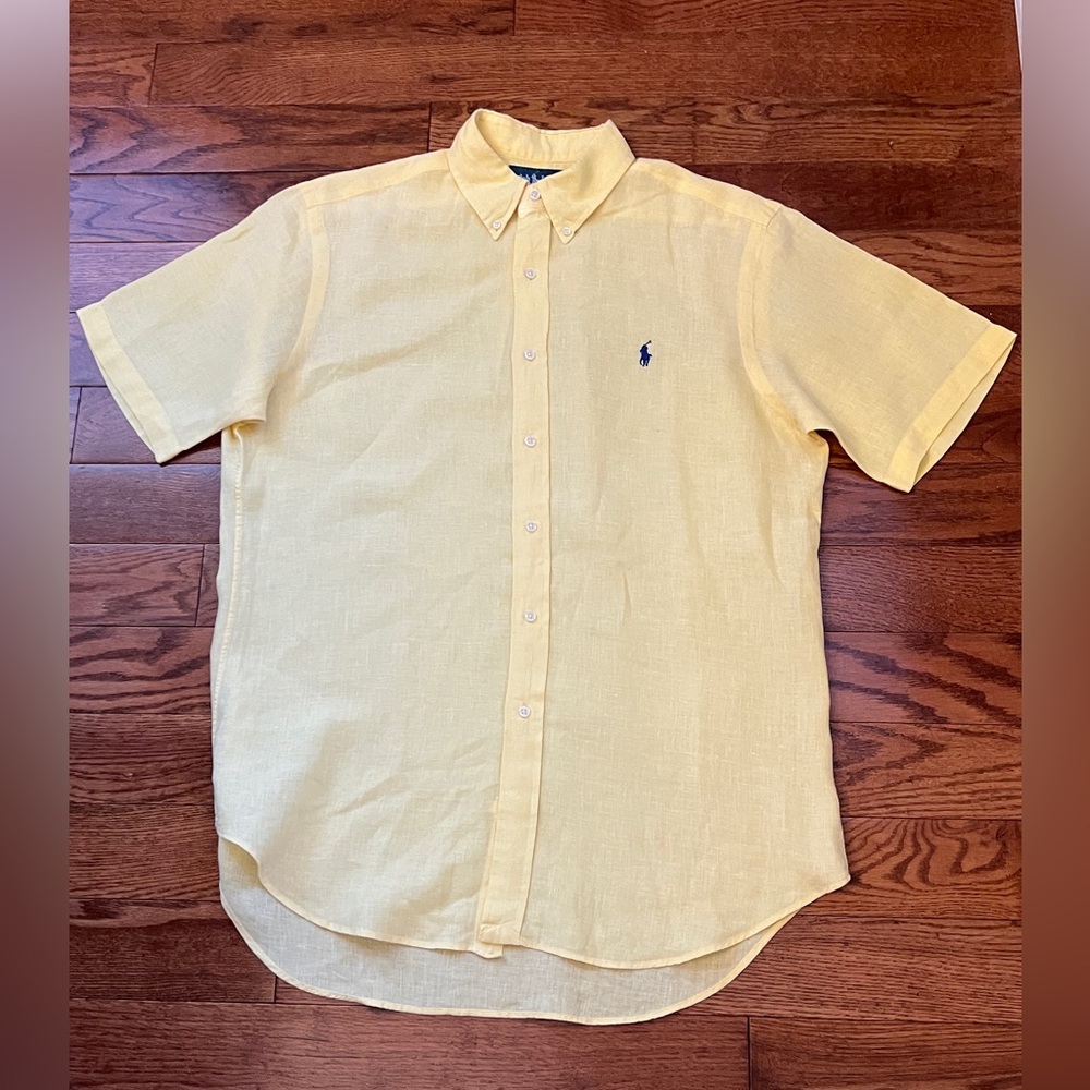 POLO Ralph Lauren shirt Men's Bright Yellow 100% Linen Sz M